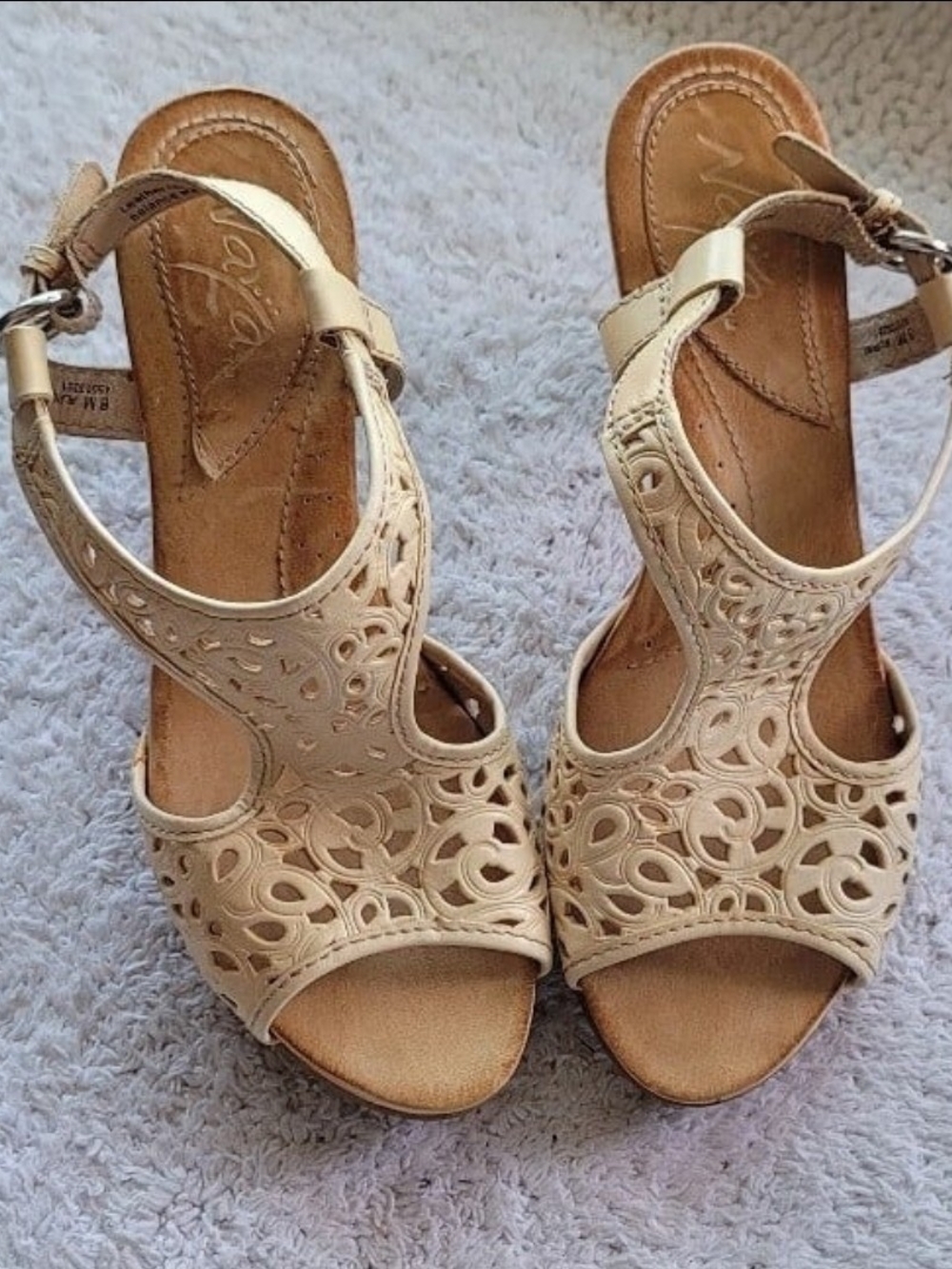 Anthropologie Beige Laser-Cut Slingback Sandals